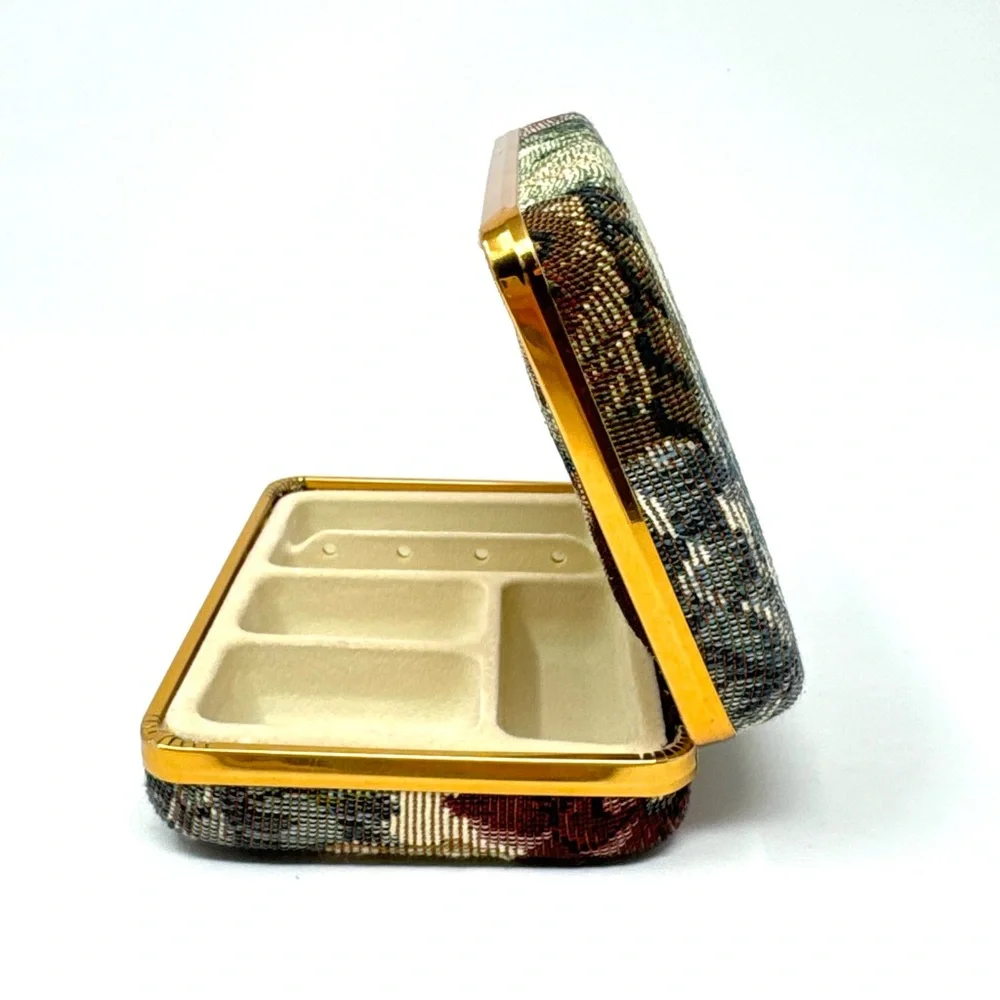 Vintage Floral Tapestry Hard Case Travel Jewelry Box with Necklace Pouch